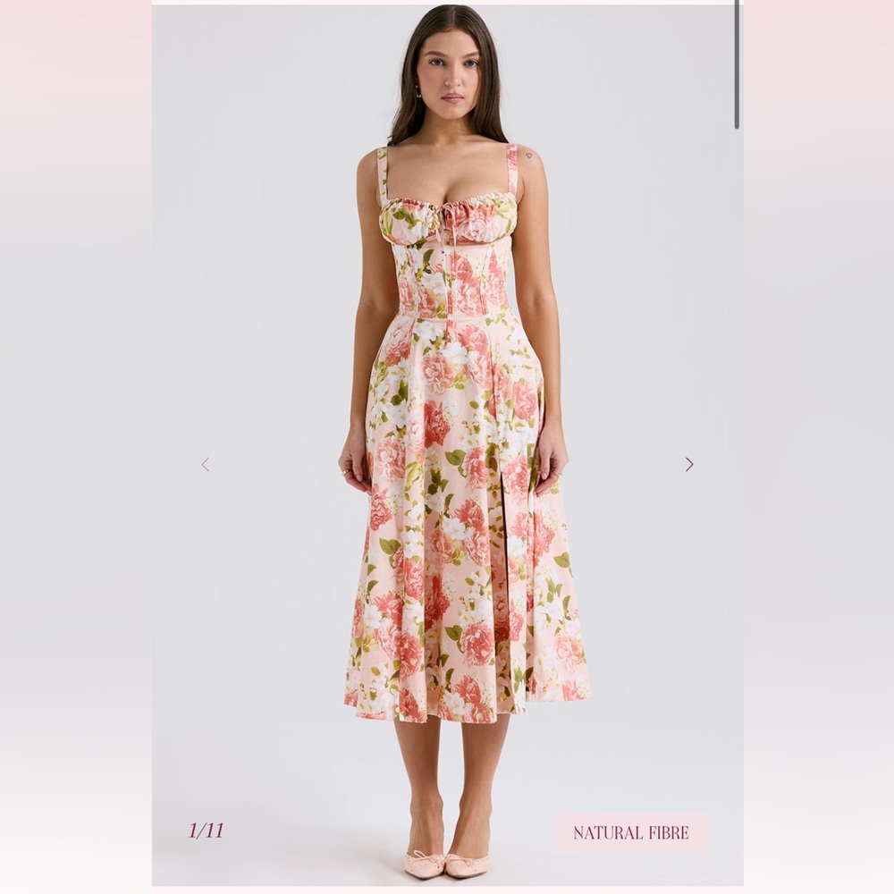 House of CB Carmen Pink Peony Print Cotton Bustier Sundress